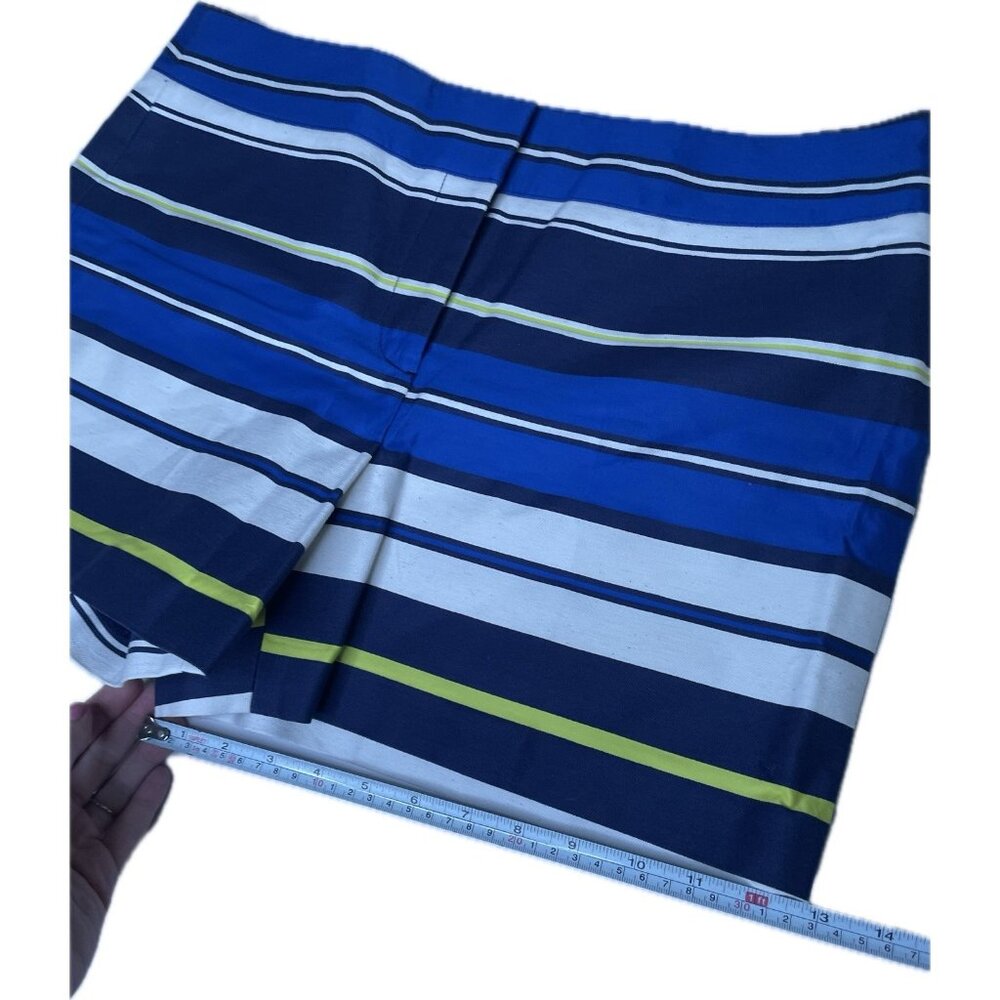 Ann Taylor LOFT women’s green White blue striped flat front shorts 12 L NWT - Picture 5 of 8